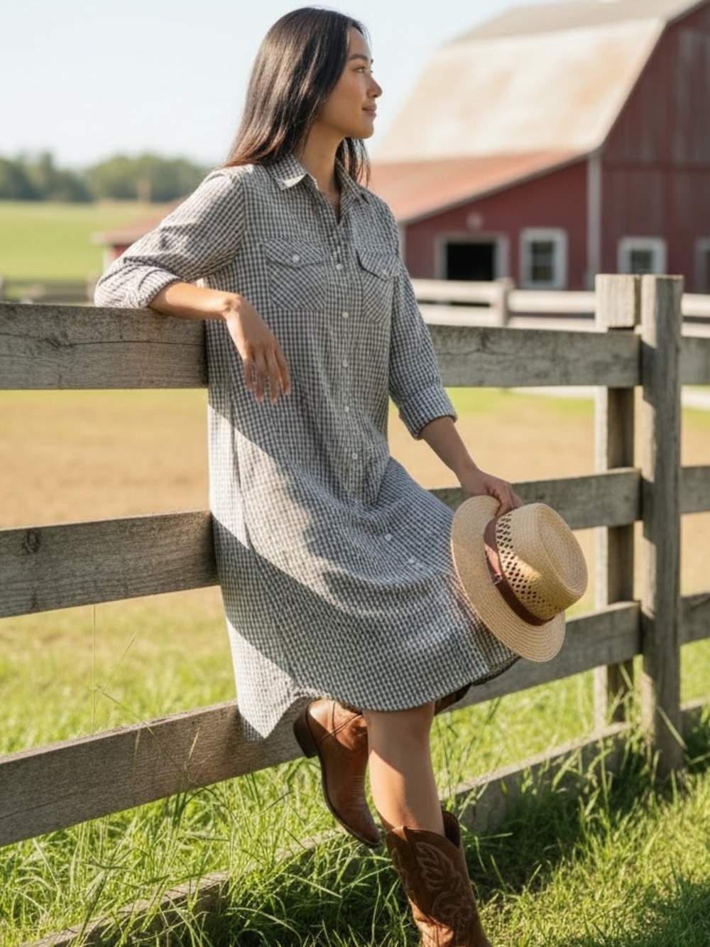 Moda International Western Gingham Shirt Dress Size 4
